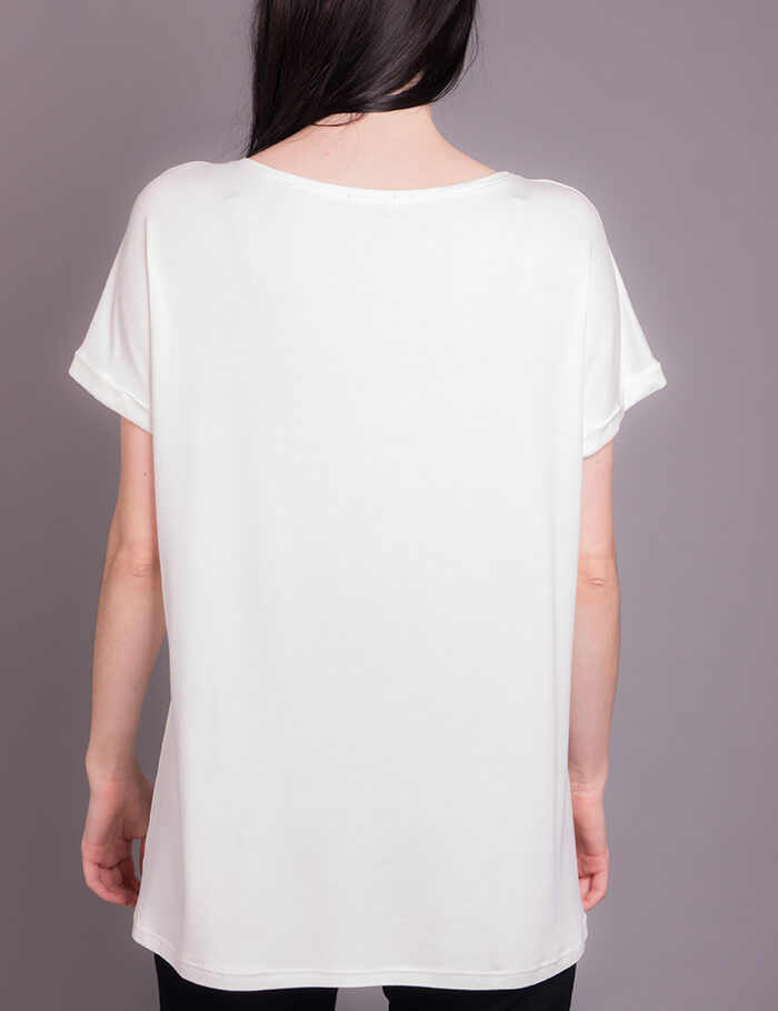 Damen Basic Oversize Shirt Uni Offwhite Motiv Rückansicht