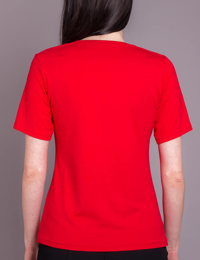 Damen Basic Shirt Uni Motiv Rot Rückseite