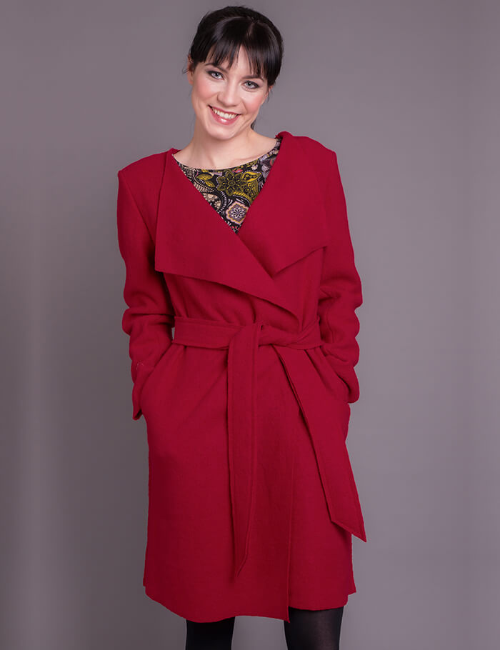 Damen Wollmantel Uni Rot Front