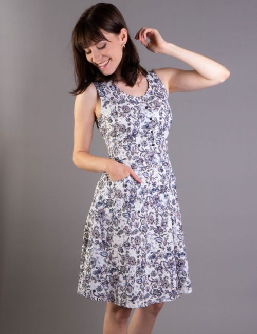 Damen-Kleid-Ausgestellt-Print-Offwhite-Vorne-S21D311P5511